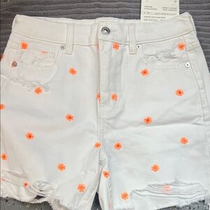 American Eagle Outfitters White Jean Shorts with Orange Floral Design